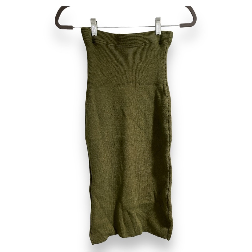 Olive Green Ribbed Knitted Midi Skirt - Picture 5 of 7